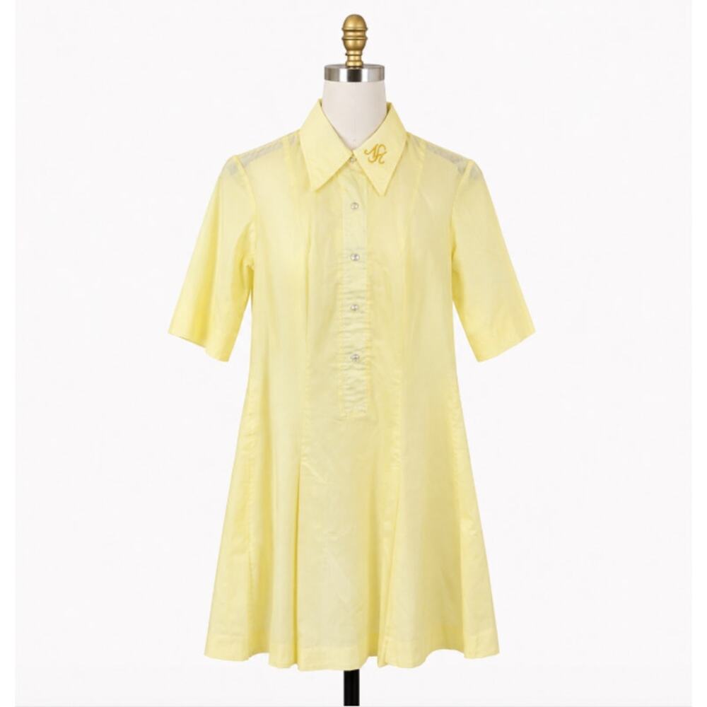 Nally's Career Apparel Yellow Vintage Retro Monogram Hospitality Dress Small